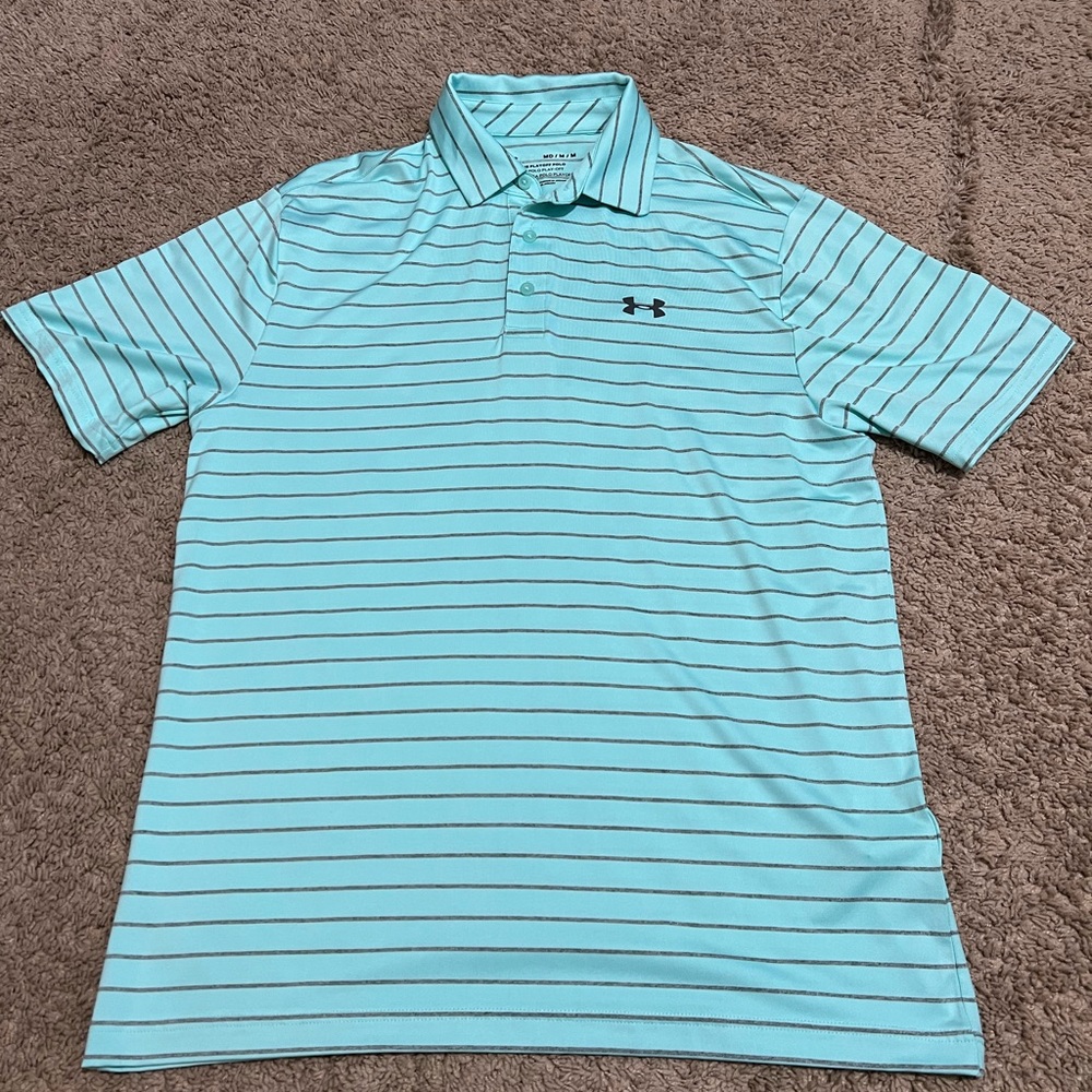 Light Blue with Grey Stripes - Under Armour Golf Polo - Medium